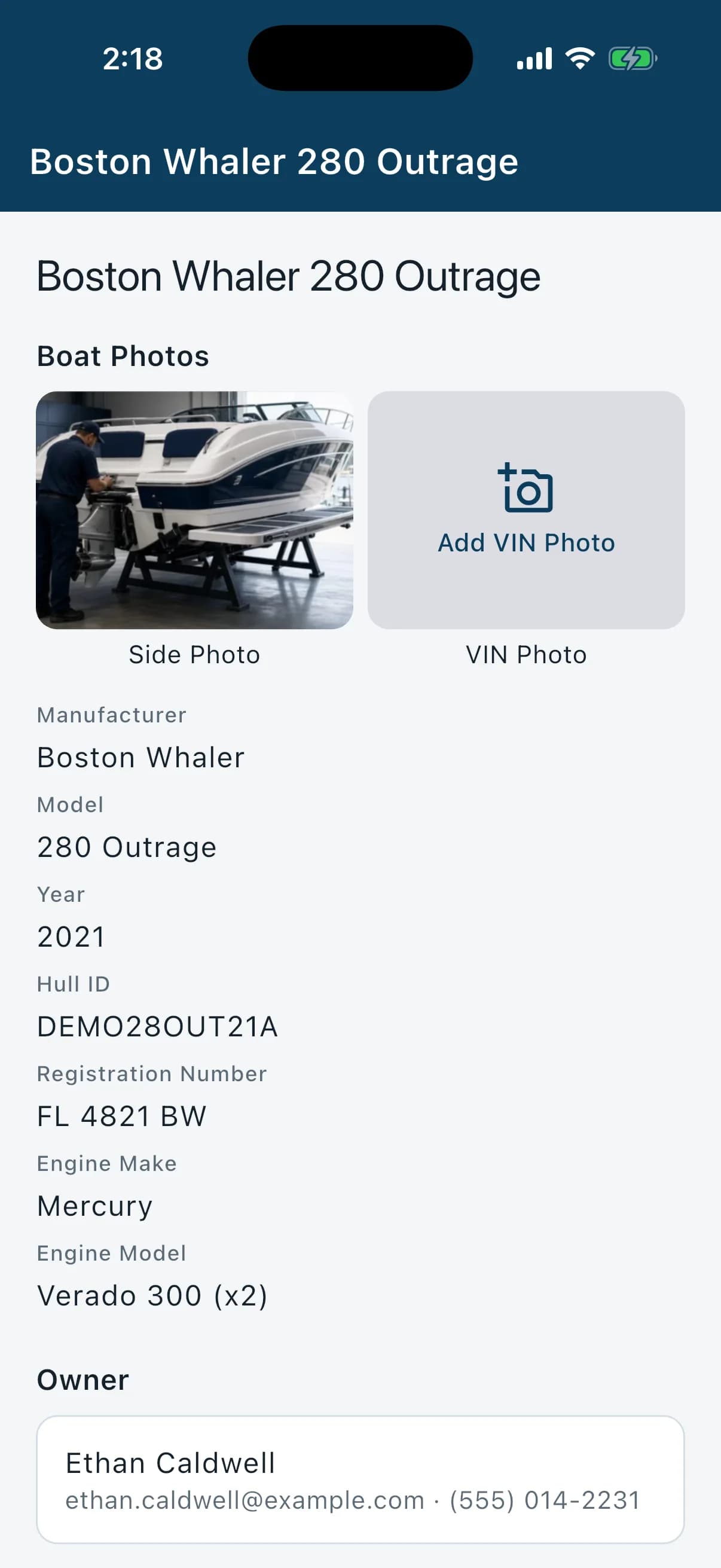 MarineInspect mobile app: customer and boat